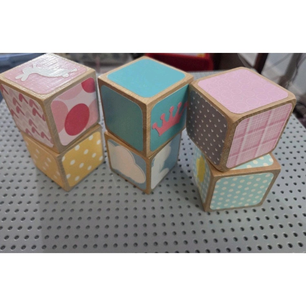 Baby Girl Nursery Wooden Blocks Solid Wood Decor Handmade 6 Pc Lot - Picture 5 of 5